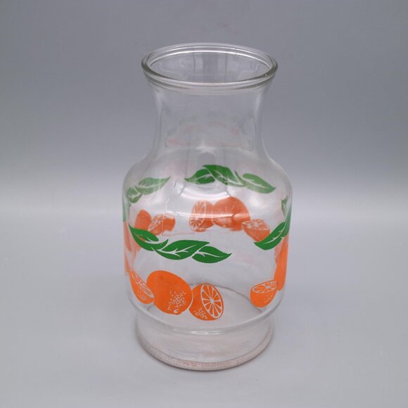 Vintage Anchor Hocking Orange Juice Glass Pitcher Carafe | Green Trim | 80s - Picture 2 of 5